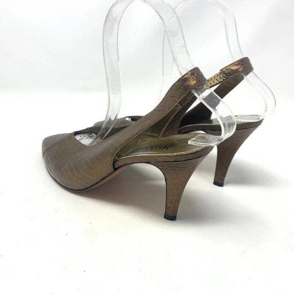 Yves Saint Laurent YSL Crocodile Slingback Heel Bronze Gold Size US 8.5 - Picture 10 of 12
